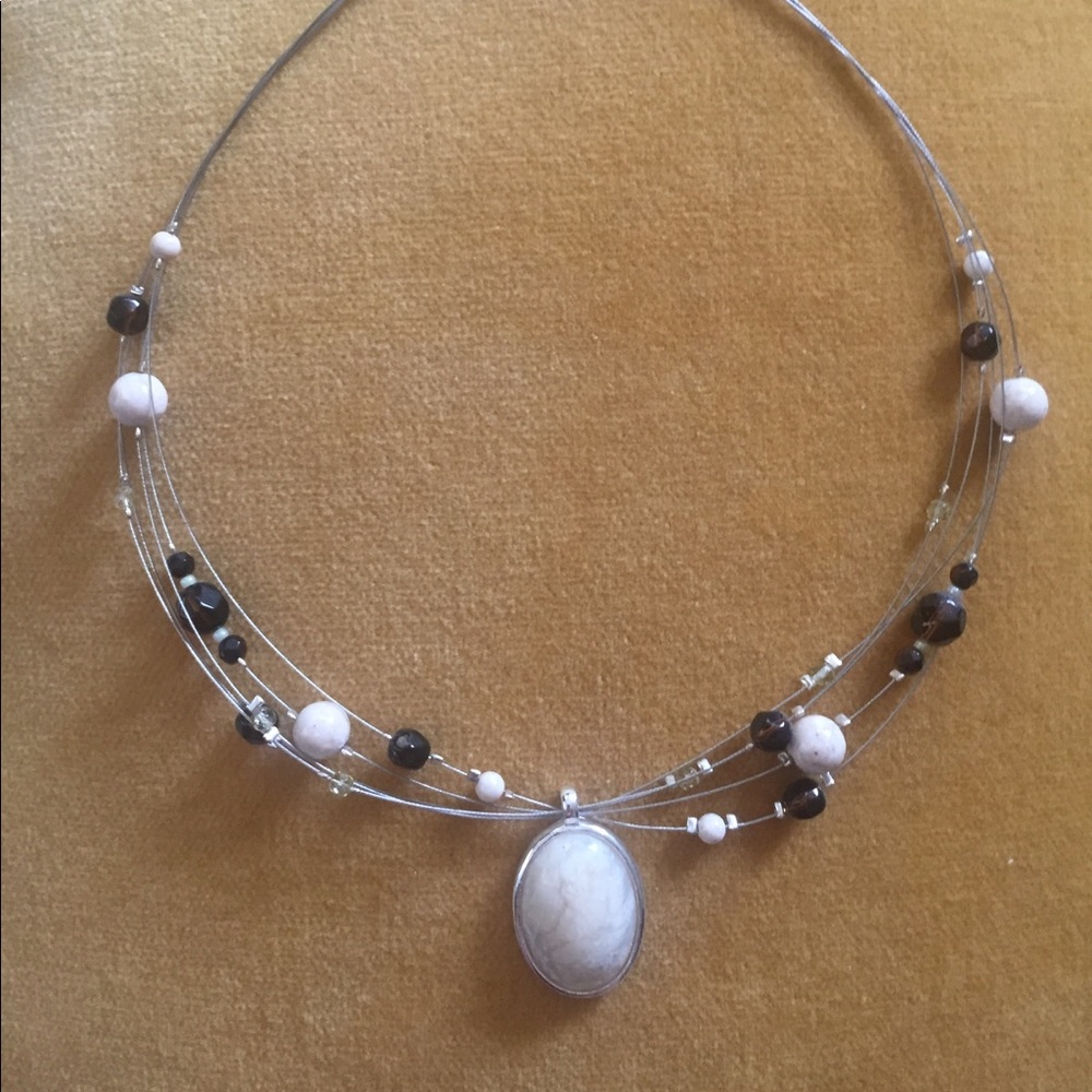Layered Cream and Brown Pendant Necklace